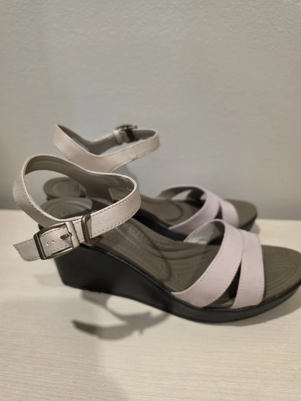 CROCS Women's Beige Ankle-Strap Wedge Sandals